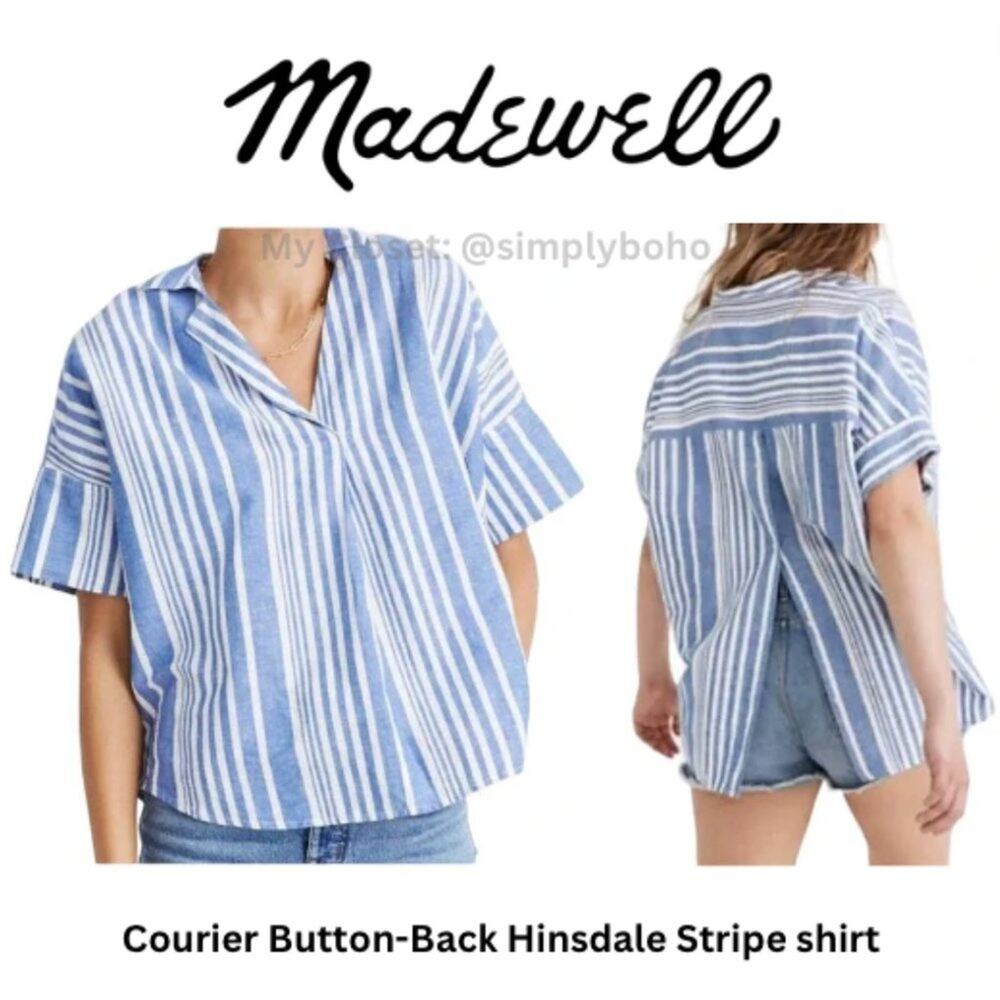 MADEWELL women's Linen Cotton blend striped blouse - SMALL